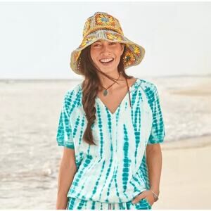 Sundance Top Short Sleeve Sweatshirt Womens XS Tie-Dye V-Neck Teal Beach READ